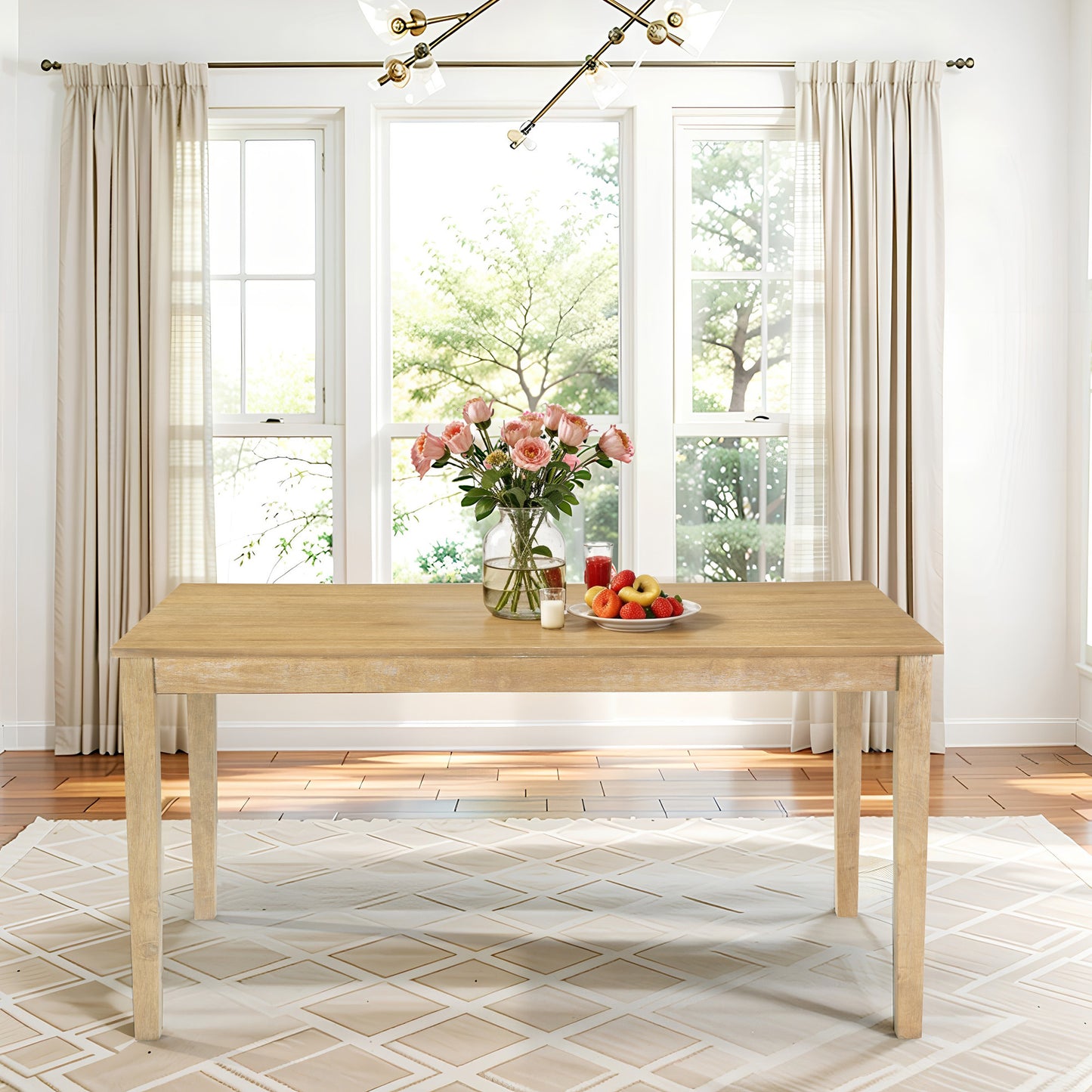 Karnet Dining Table – 60'' Farmhouse Table with Wood Veneer Top & Solid Legs