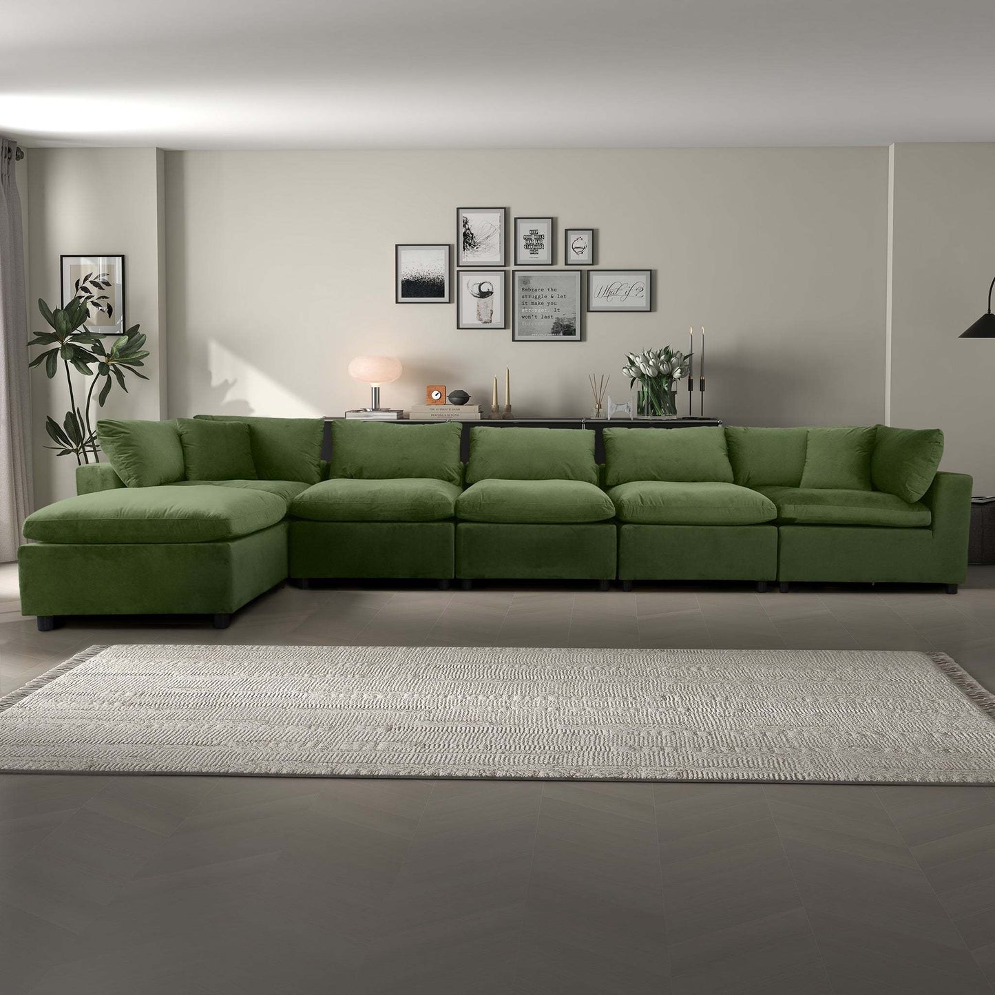 Lounge Ensemble – Deep Green Plush Seating Set with Flexible Design