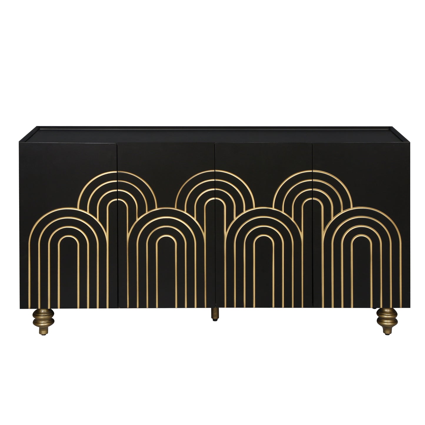 Fluvin Curve Sideboard – Black Fluted 4-Door Cabinet with Bold Lines