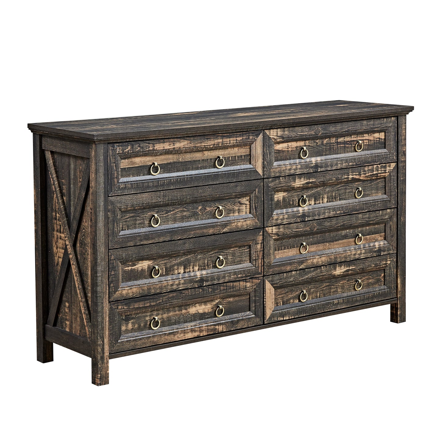 Alderly Grand Console – 8-Drawer Wide Dresser with Rustic Finish and Deep Storage