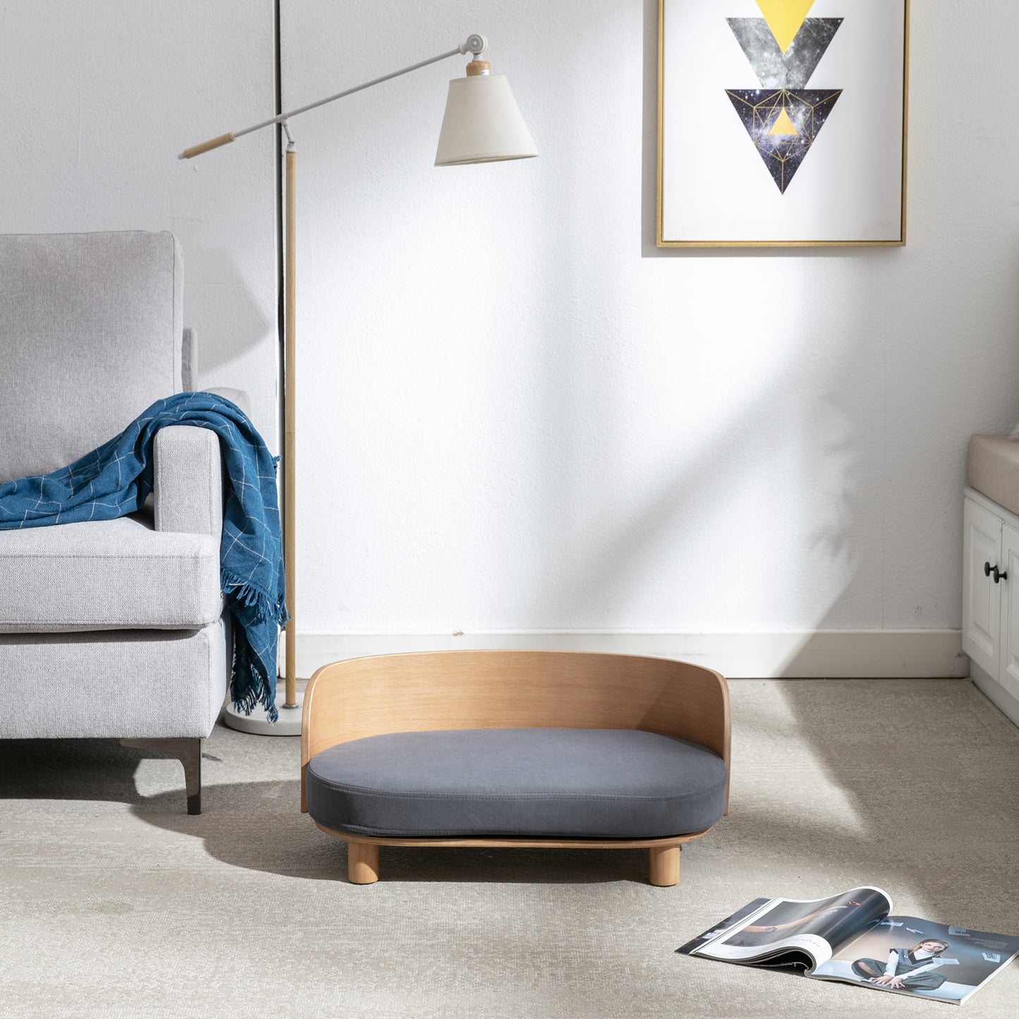 Kova Pet Sofa – Scandinavian Elevated Dog Lounger with Velvet Cushion & Walnut Wood Frame - JUSTLIVE NESTJUSTLIVE NEST