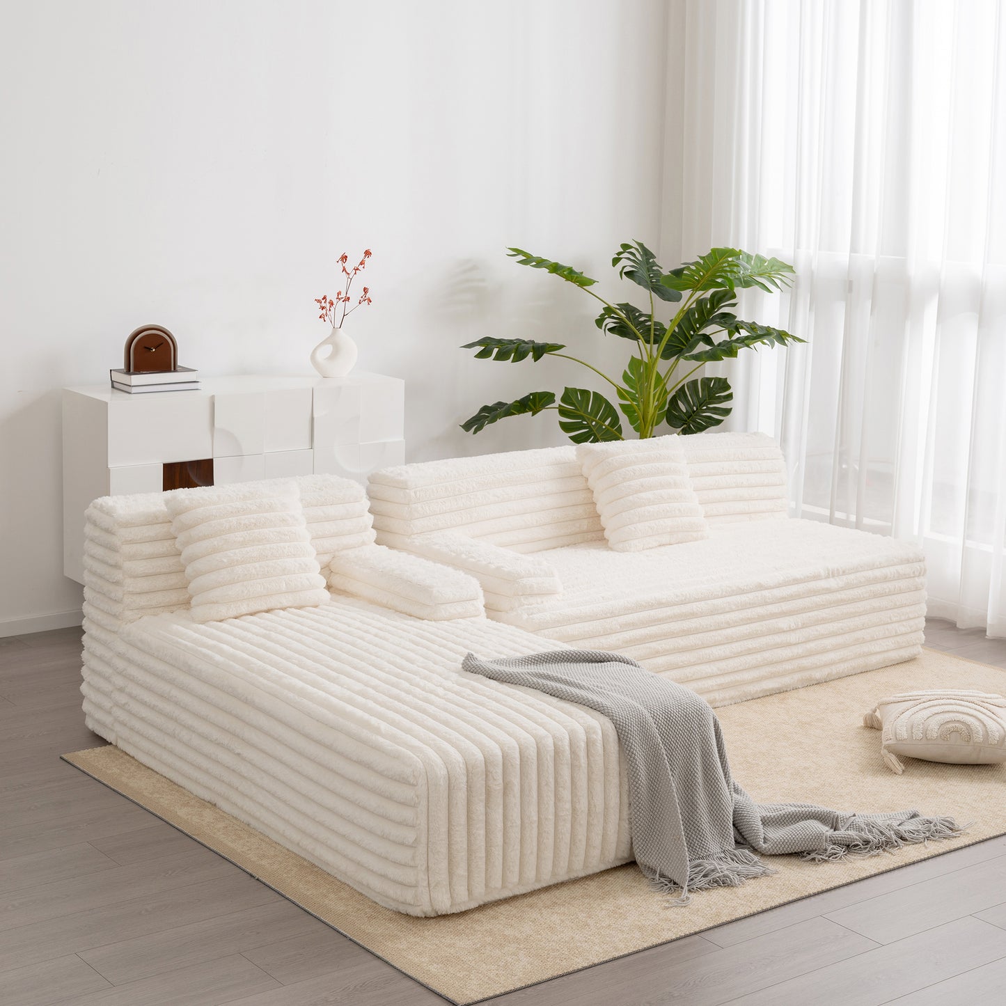 110' Plush Comfort Lounge – Flexible Seating Ensemble (Beige)
