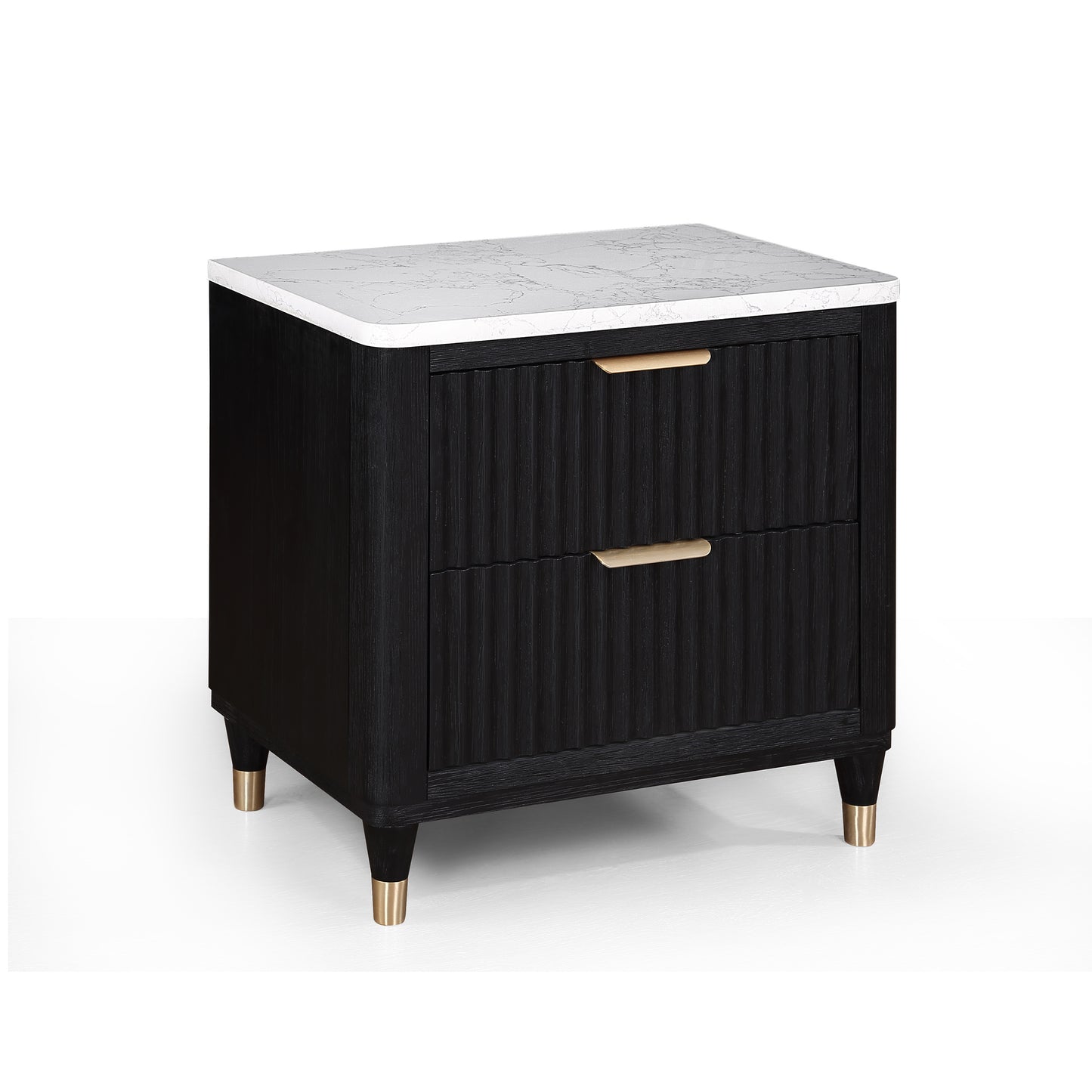 Cavrin Contrast Chest – Black 2-Drawer Nightstand with White Top & Metal Knobs