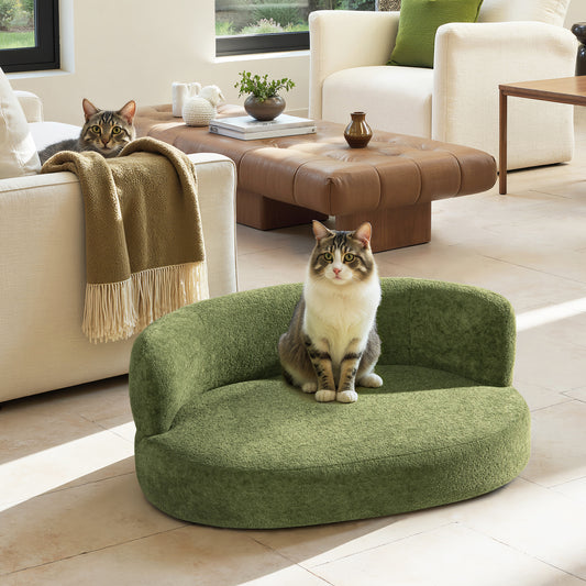 Shep 36" Curved Dog Sofa – Moss Green Fleece Lounge for Medium - Sized Pets - JUSTLIVE NESTJUSTLIVE NEST
