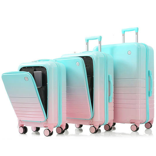 Jetera 3 - Piece Carry - On Luggage Set – Light Blue ABS+PC Hard Shell with USB Port, Cup Holder & Front - Opening Design (20/24/28") - JUSTLIVE NESTJUSTLIVE NEST
