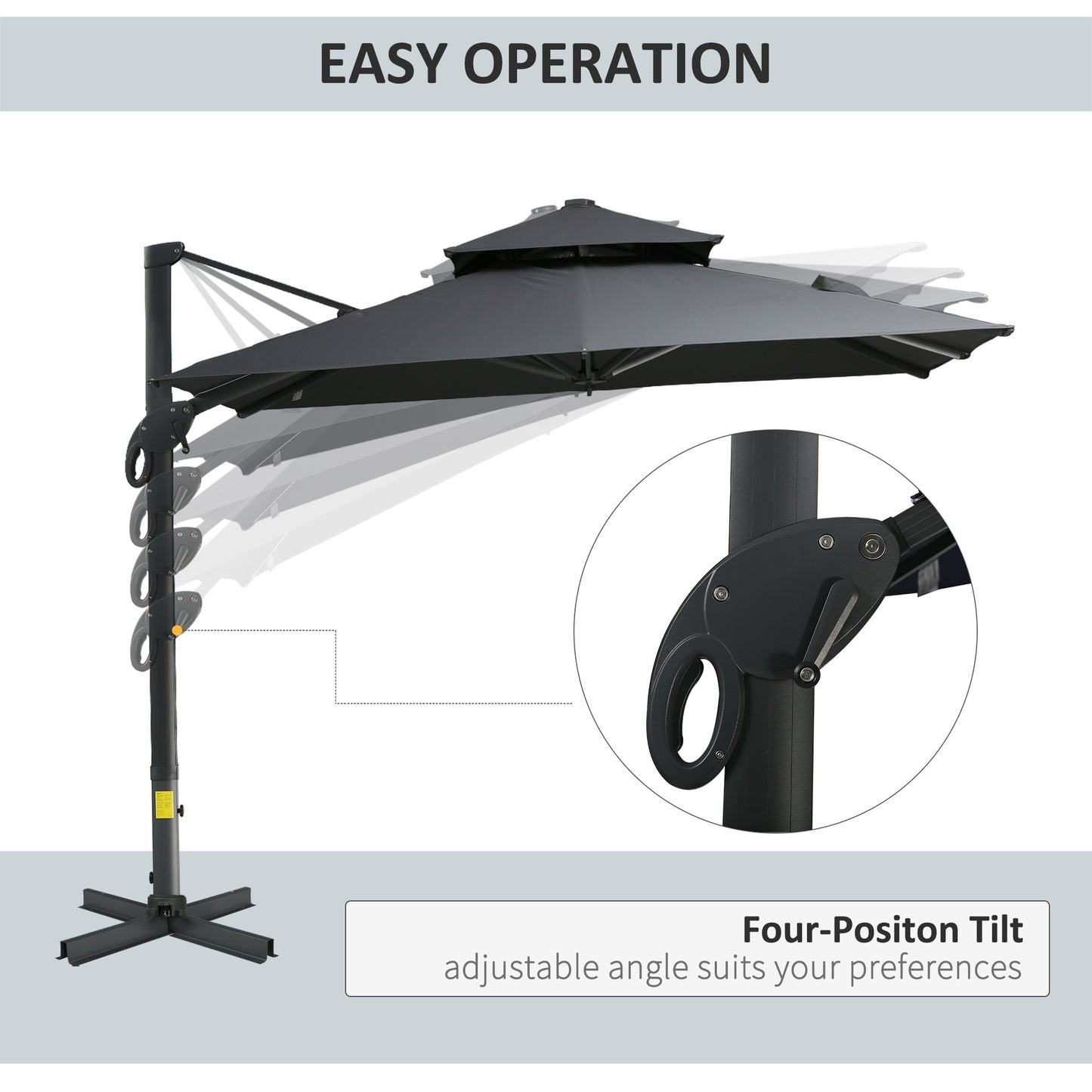 Solair 10' Offset Umbrella – Square Hanging Cantilever Shade with 360° Rotation & Tilt (Gray) - JUSTLIVE NESTJUSTLIVE NEST