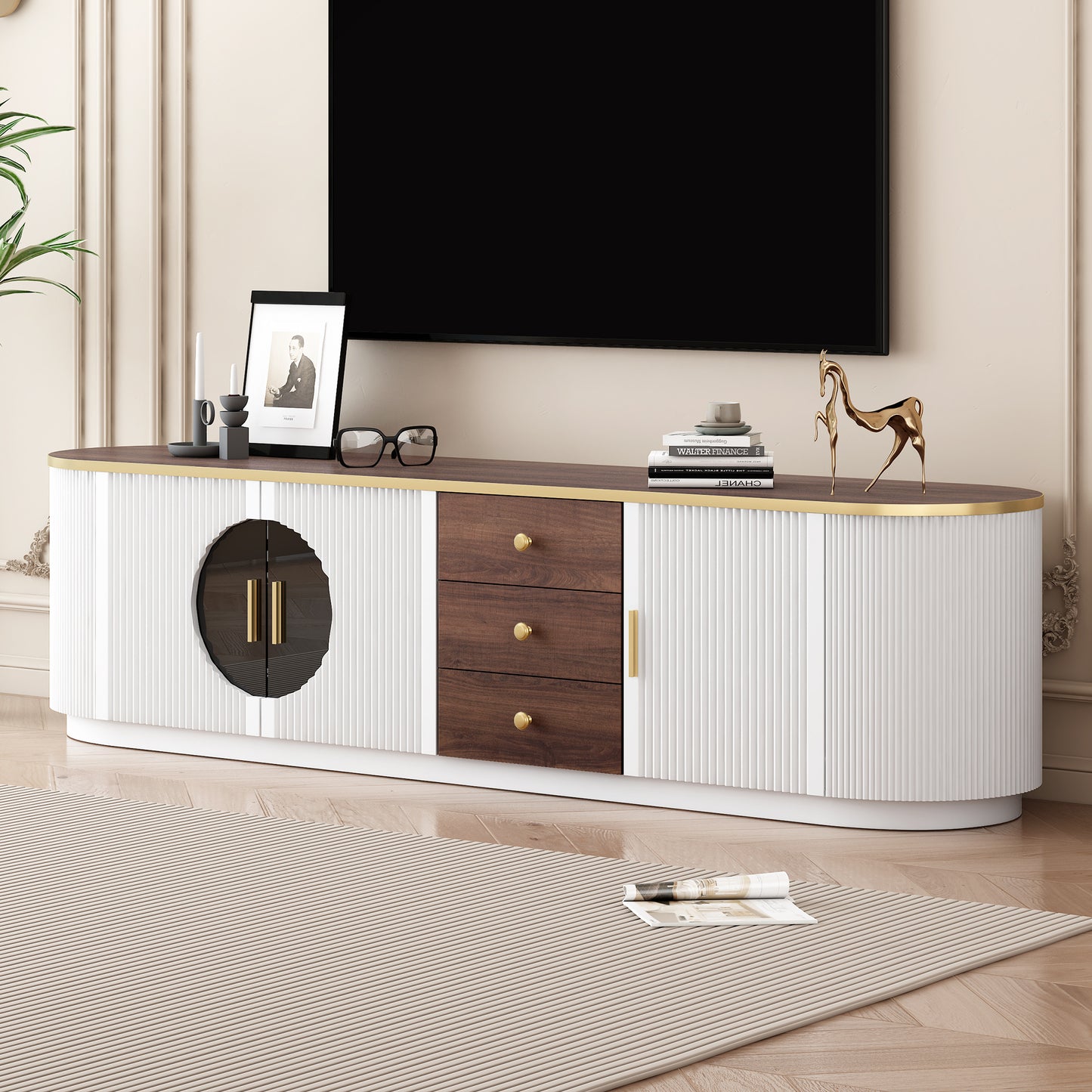 Uvalo Console – 70.8" Minimalist TV Stand with 3 Drawers & 2 Cabinets (Up to 80")