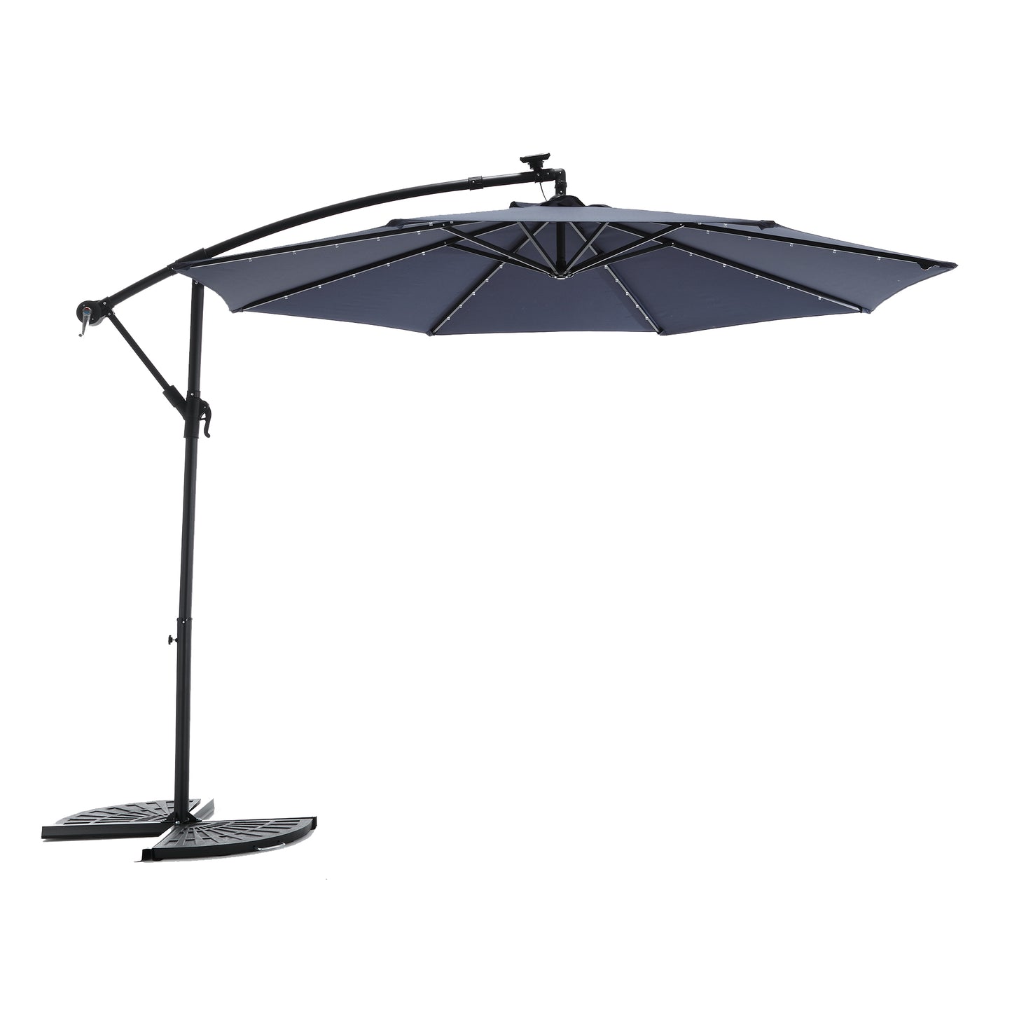 Solair 10' Solar LED Cantilever Umbrella – Navy Blue Hanging Shade with Lights (No Base)