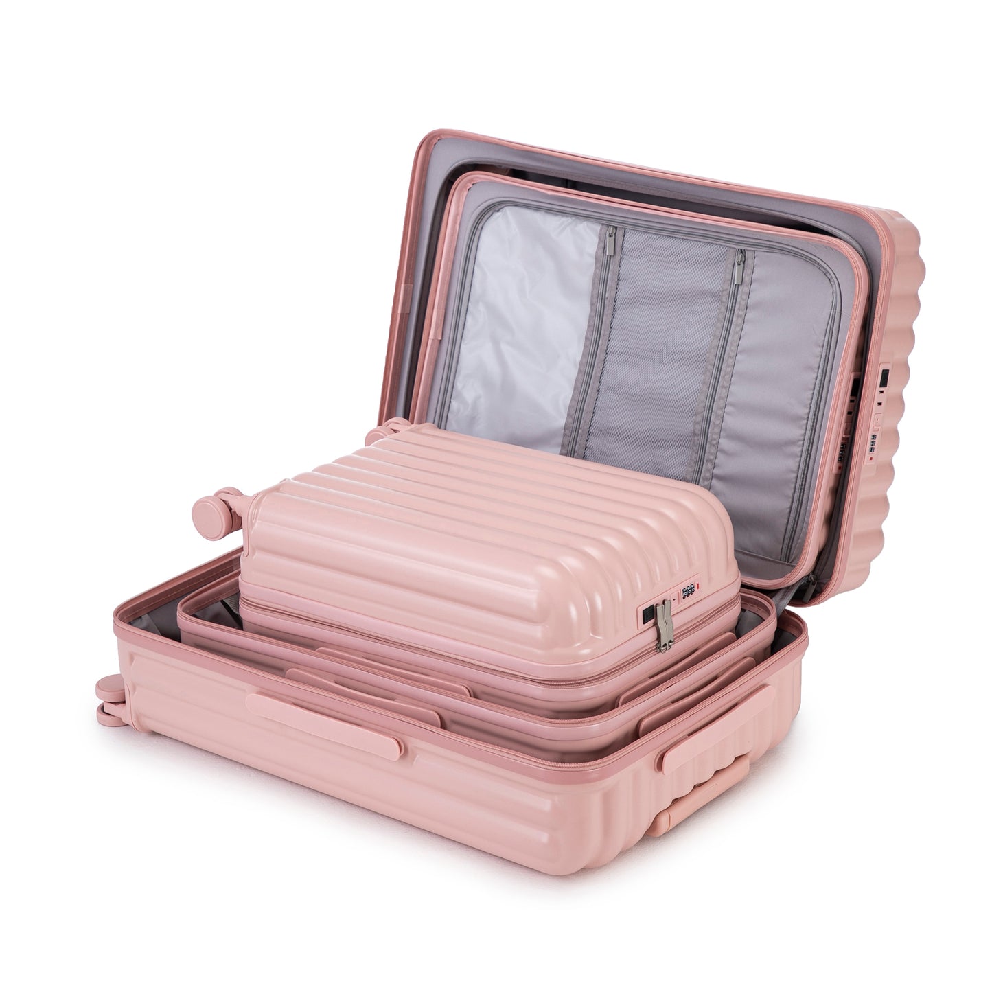 Jetera 3 - Piece Spinner Luggage Set – Pink ABS with USB Port, Cup & Phone Holder (20"/24"/28") - JUSTLIVE NESTJUSTLIVE NEST