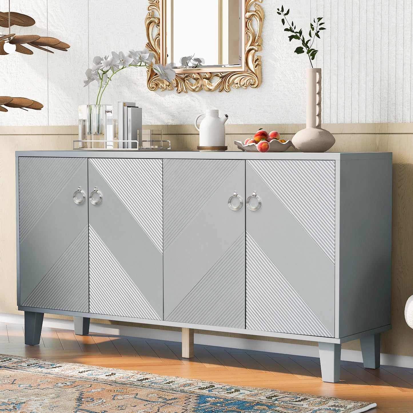 Geomora Luxe Cabinet – White Accent Unit with Sculptural Door Pattern (Repeat)