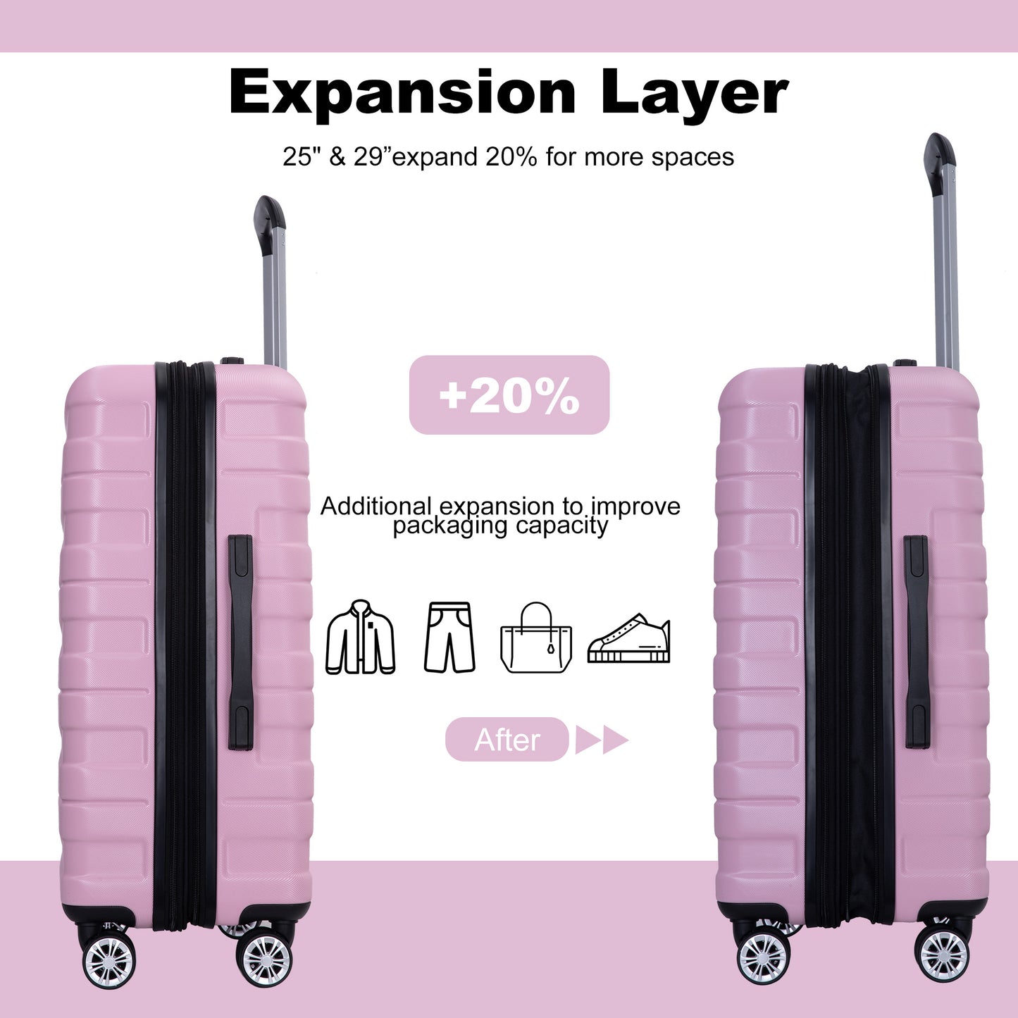 Jetera 3 - Piece Luggage Set – Pink PC Expandable Suitcases with Double Spinner Wheels & TSA Lock - JUSTLIVE NESTJUSTLIVE NEST
