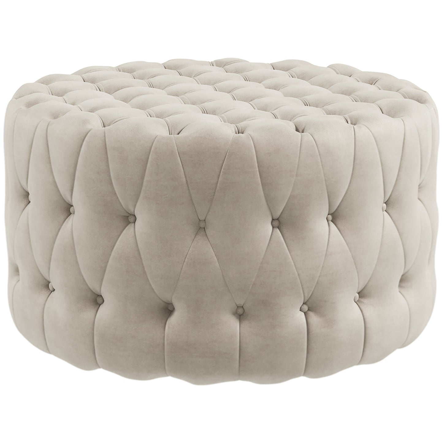 Ovrin 31 Ottoman – Tufted Velvet Beige Round Seat