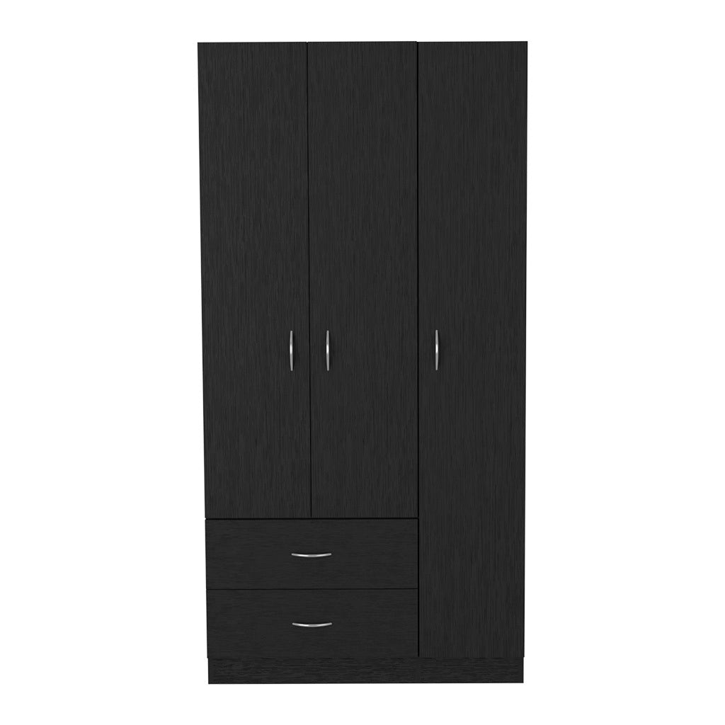 Clark 3-Door Armoire – Tall Black Wardrobe with Shelves and Hanging Space