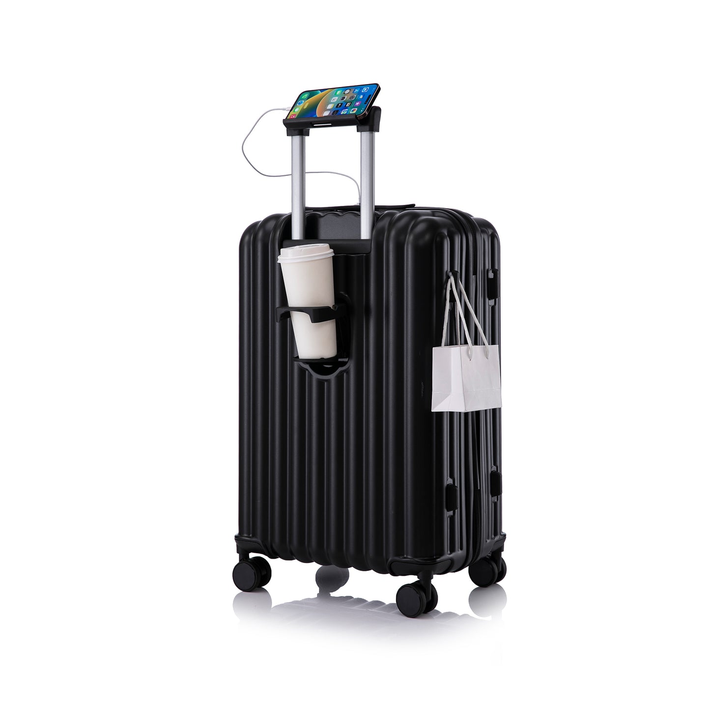 Jetera 3 - Piece ABS Luggage Set – Black Suitcases with Spinner Wheels, USB Port, Cup & Phone Holder (20/24/28") - JUSTLIVE NESTJUSTLIVE NEST