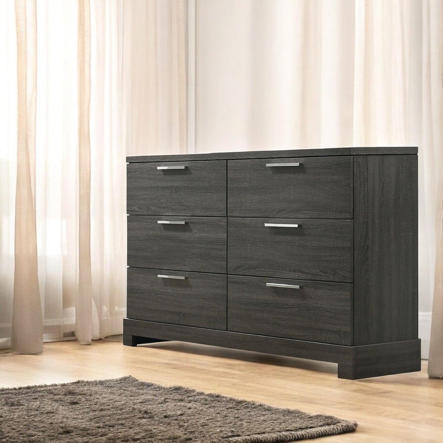 Lantha Graywood Dresser – Contemporary 6-Drawer Storage in Gray Oak Finish