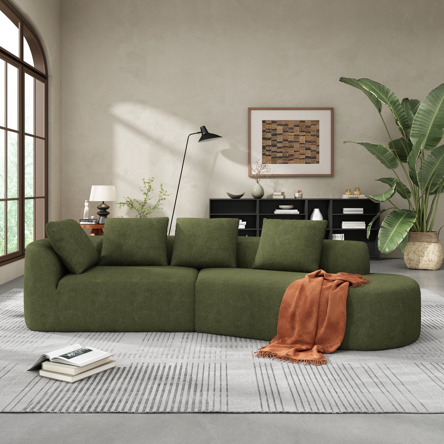 NestEdge ‘CurveLuxe” 116” Sectional Sofa – Pearl Upholstery | Chaise Lounge + High-Density Comfort