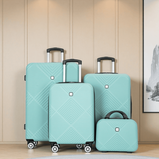 Jetera 4 - Piece ABS Luggage Set – Light Blue Suitcases with Aircraft Spinner Wheels & Matching Makeup Box - JUSTLIVE NESTJUSTLIVE NEST