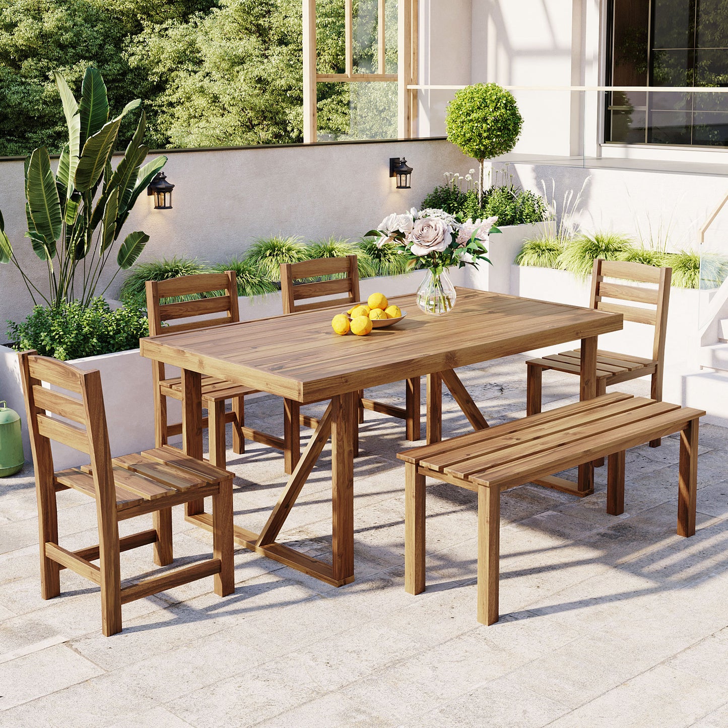 Rustra Acacia Dining Set – 3-Piece Solid Wood Table & Chairs for Patio or Balcony
