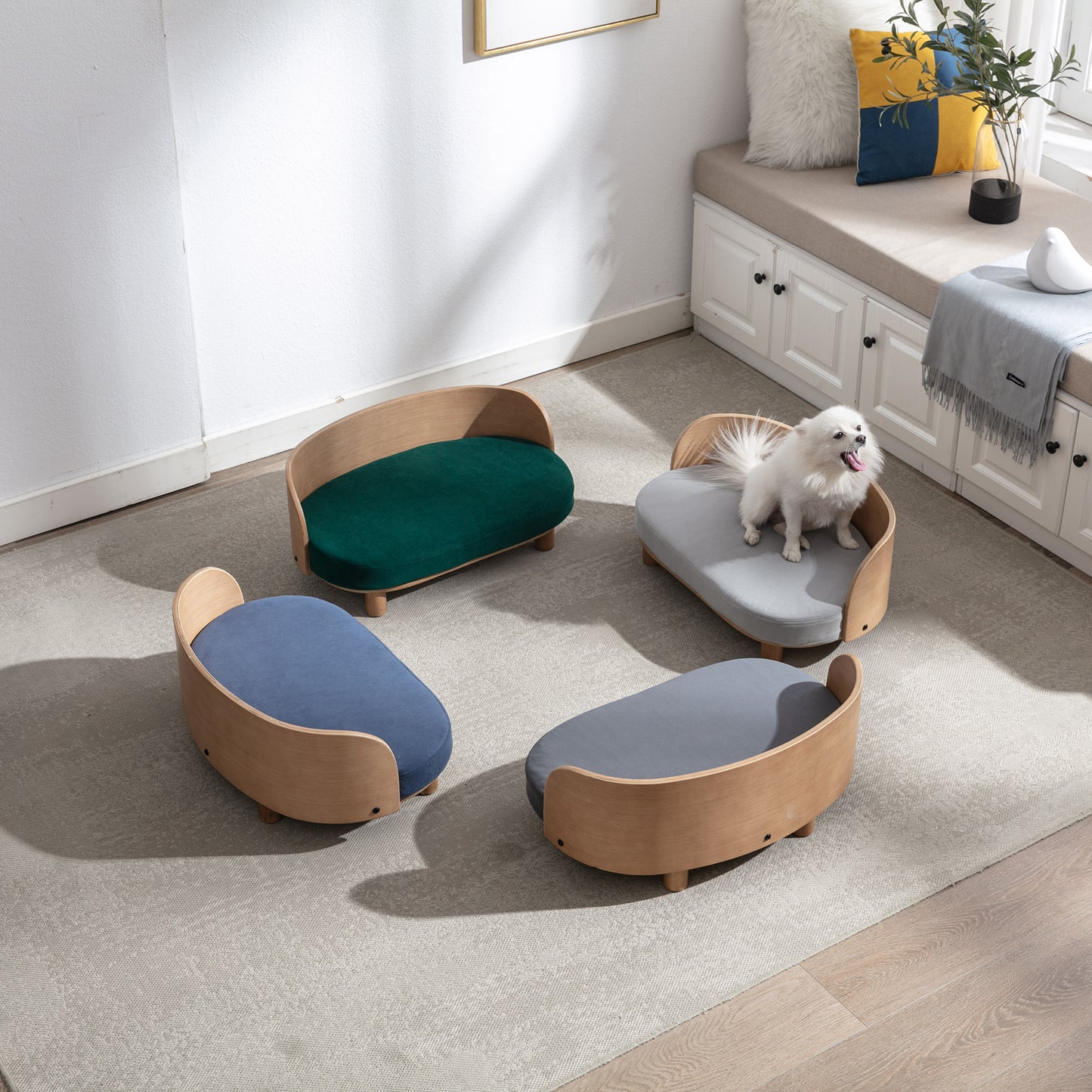 Kova Pet Sofa – Scandinavian Elevated Dog Lounger with Velvet Cushion & Walnut Wood Frame - JUSTLIVE NESTJUSTLIVE NEST