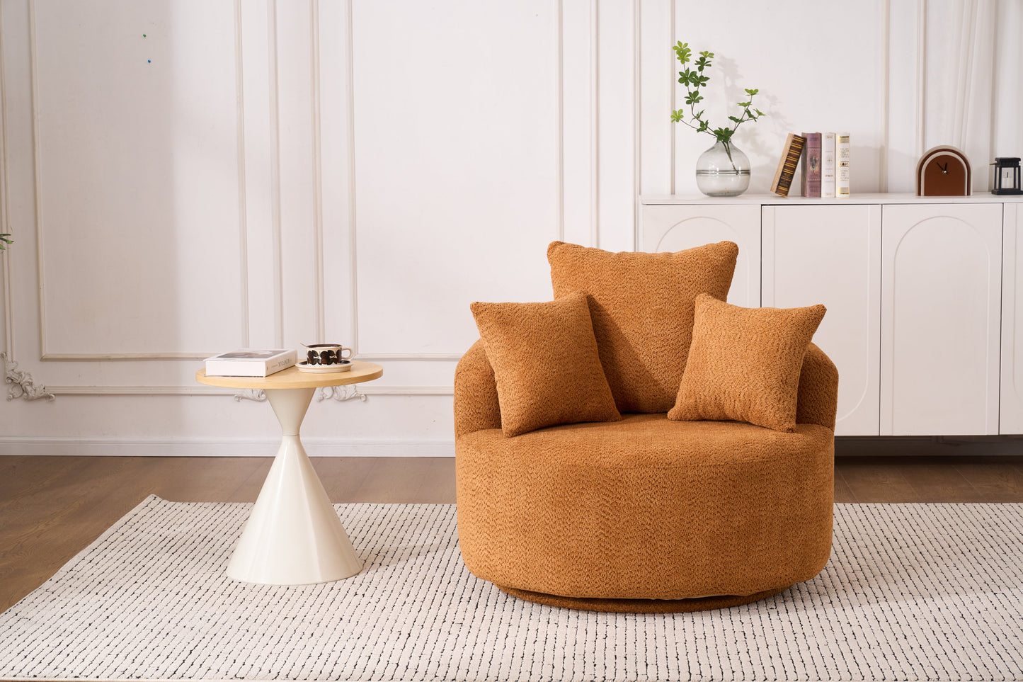 Elysian Ember Swivel – Premium Orange Crochet Yarn Chair with Full Cushioning
