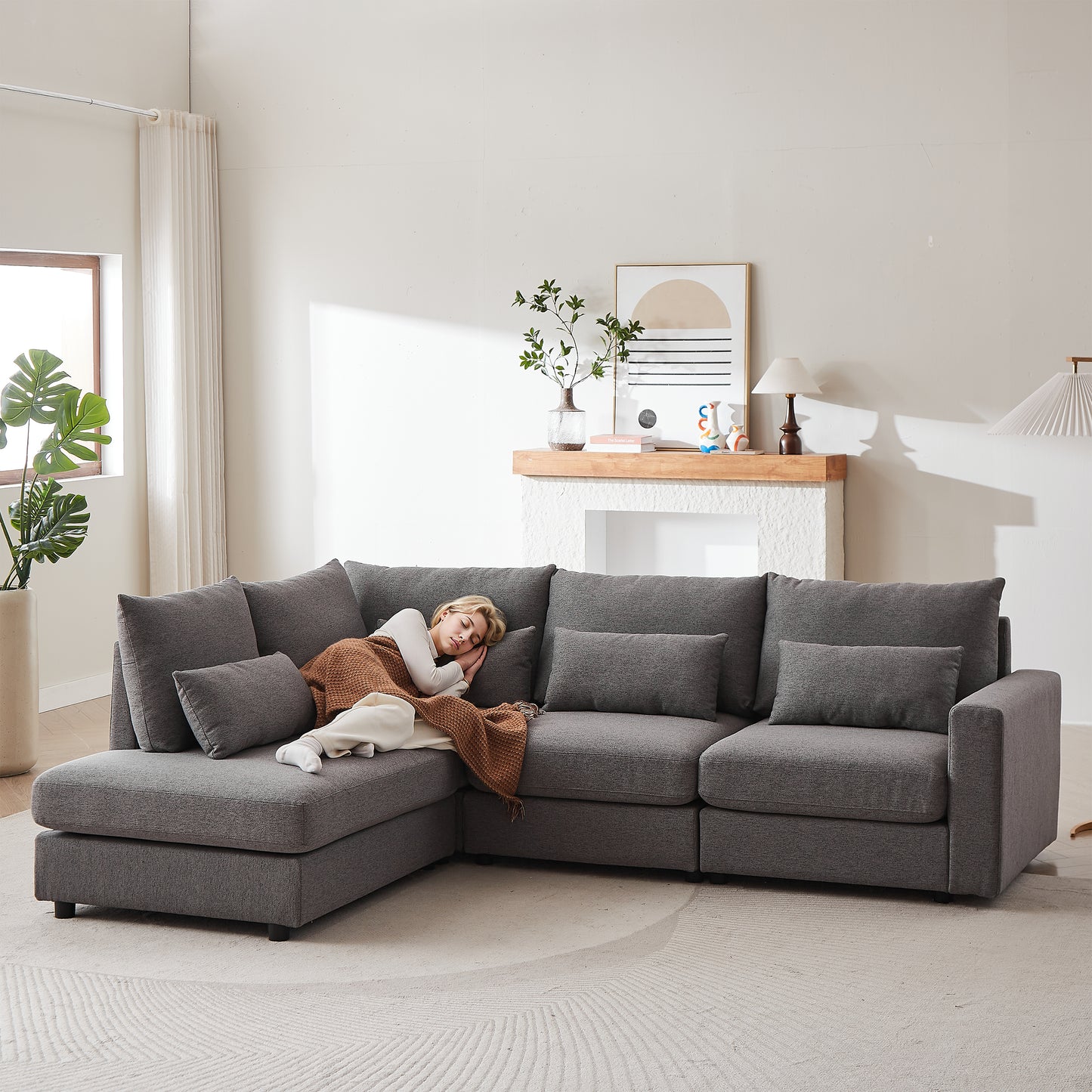 100' Modular Lounge – Convertible Comfort Sofa with Ottoman & Accent Pillows (Gray)