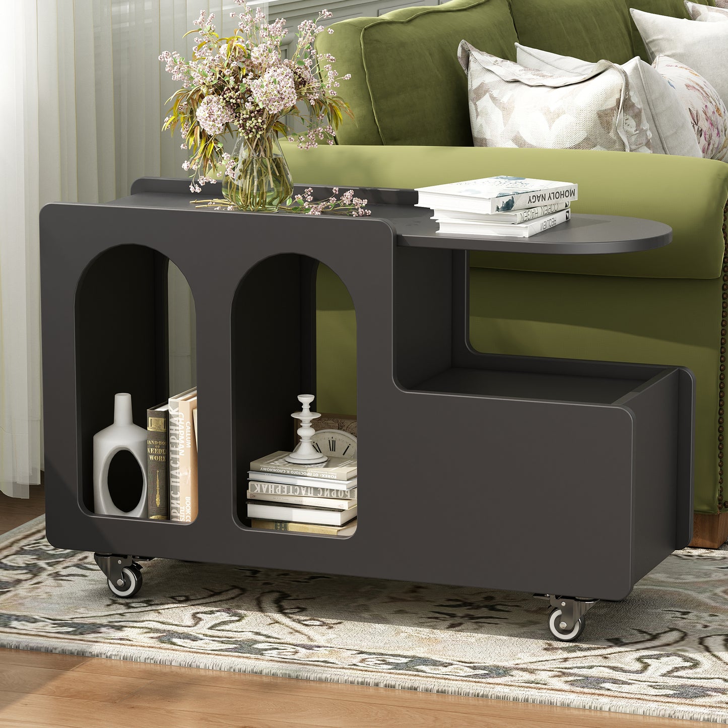 Movira Side Table – Cream Style with Drawer & Wheels