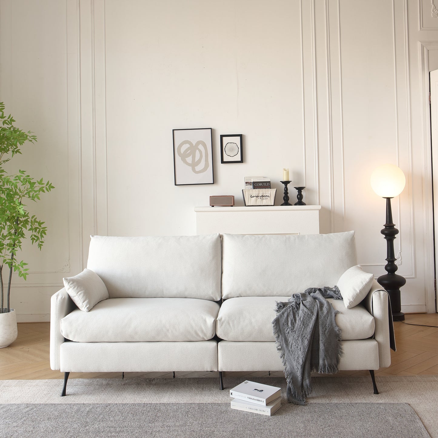 Alba Cloud Lounger – White Designer Sofa with Armrest Cushions