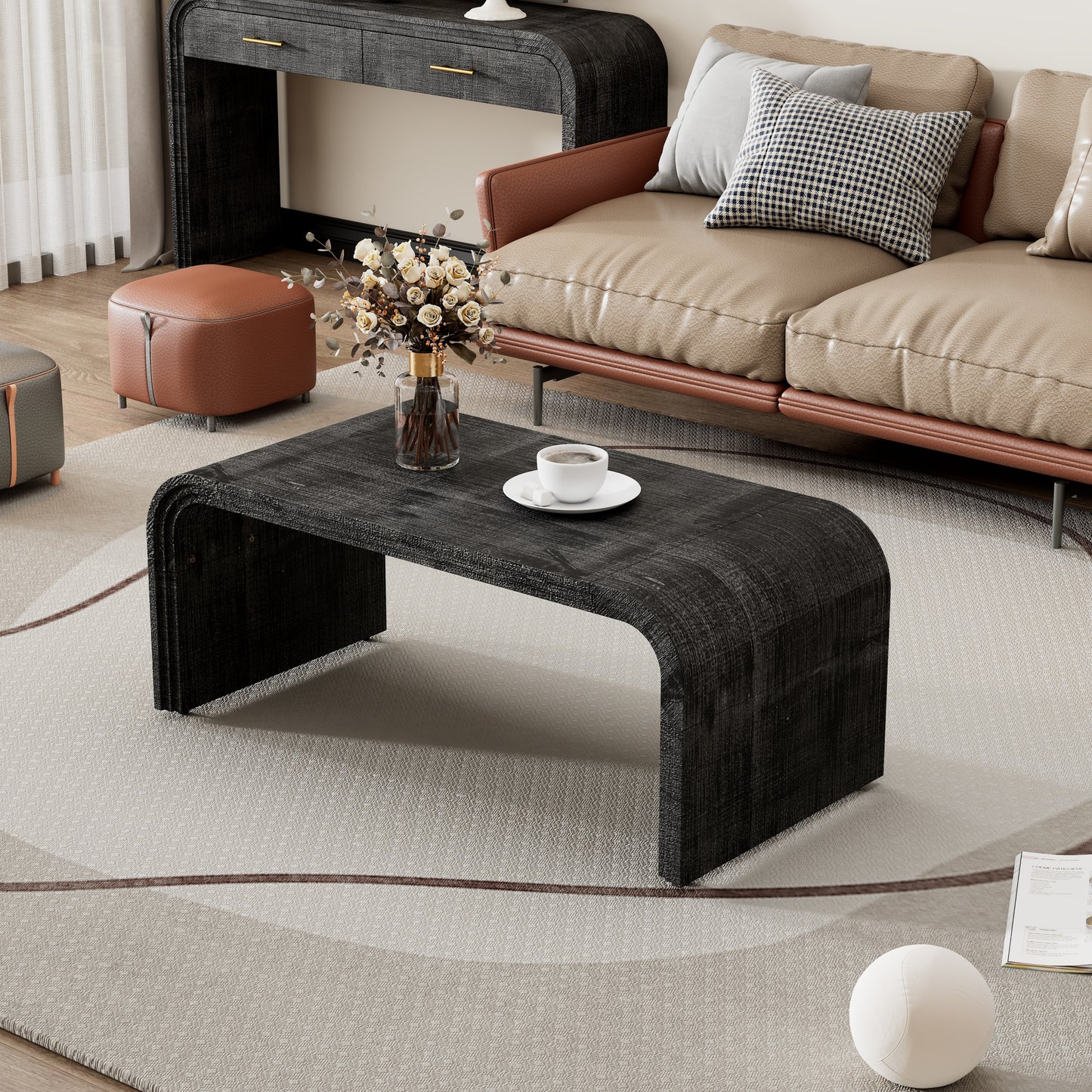 Dektra Coffee Table – Curved Art Deco Shape in Antique Black