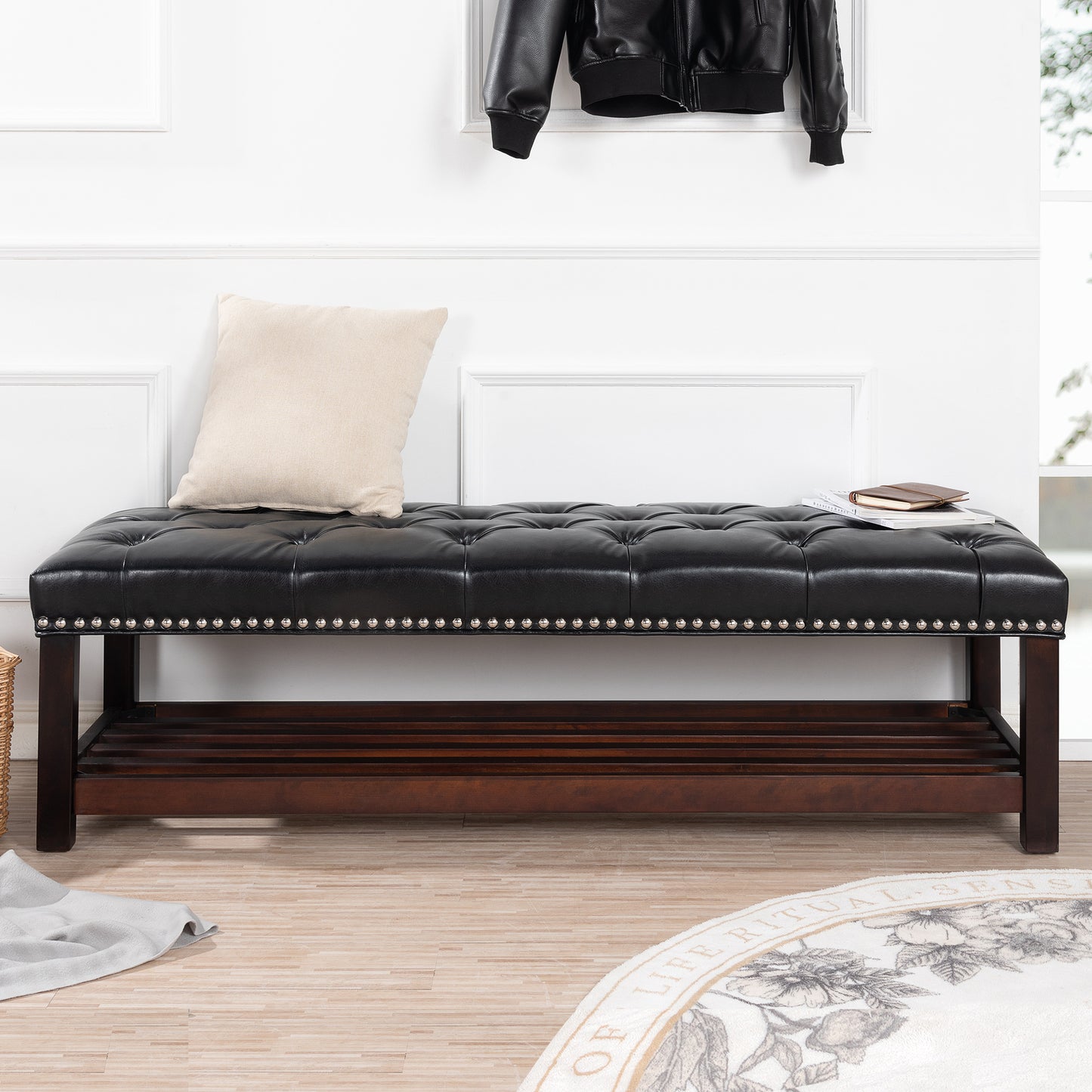 Stravelle Bench – Upholstered Seat with Wooden Base