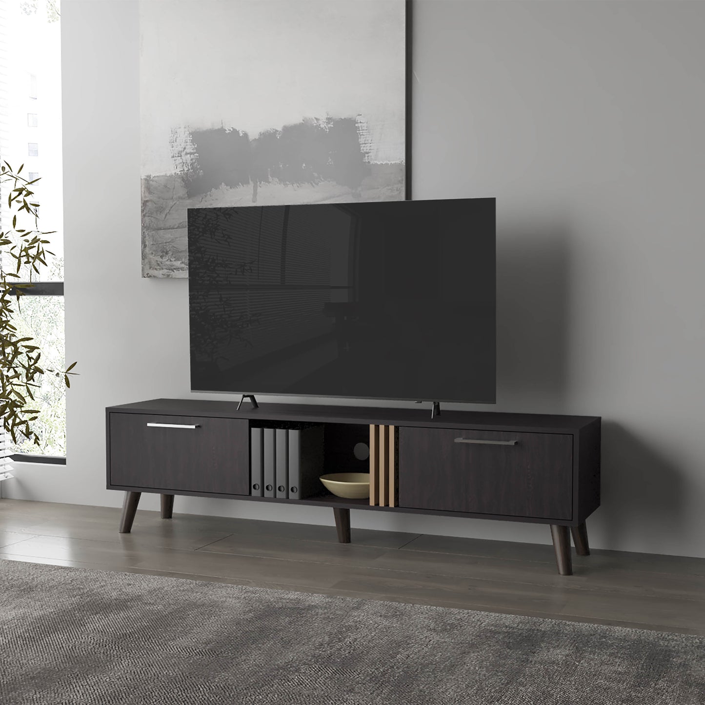 Dravon Console – Wengue TV Stand with 2 Doors and Open Storage