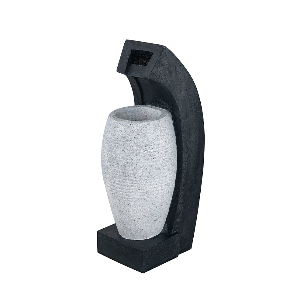 JUSTLIVE NEST® Elaro Vase Fountain – BlackWhite Sculpted Flow with LED Light, Indoor/Outdoor