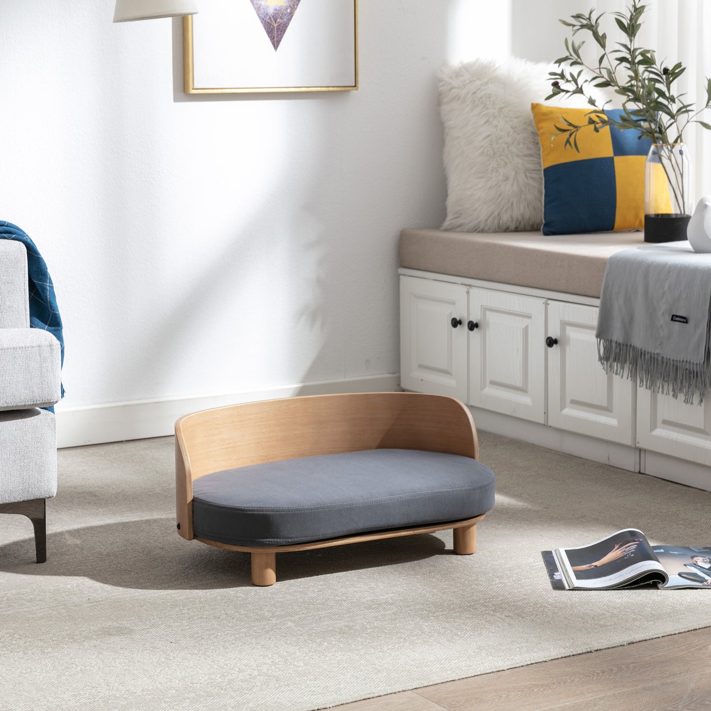 Kova Pet Sofa – Scandinavian Elevated Dog Lounger with Velvet Cushion & Walnut Wood Frame - JUSTLIVE NESTJUSTLIVE NEST