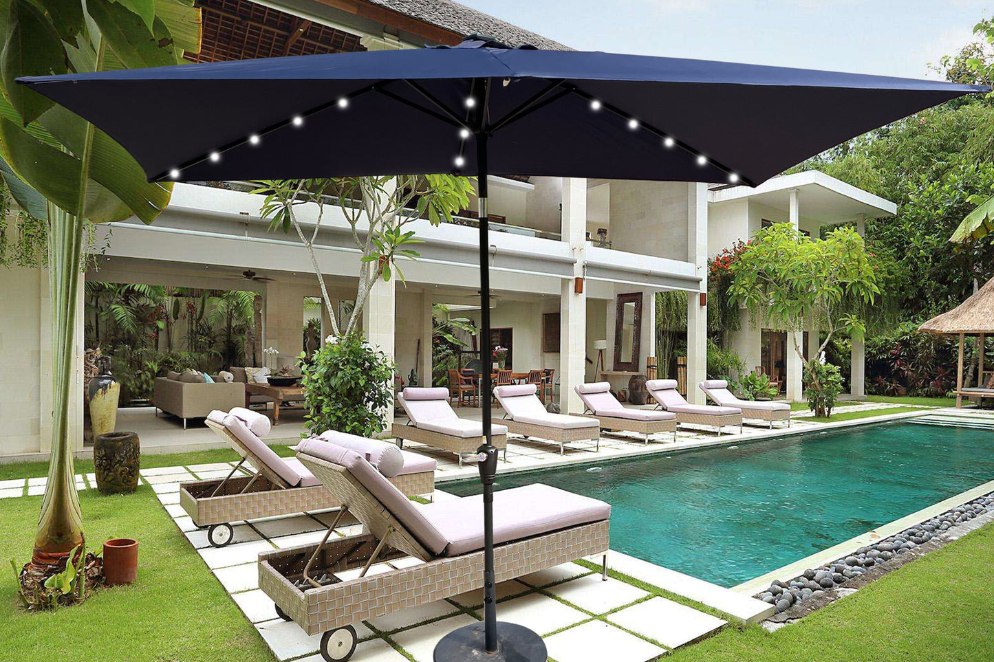 Solair 10x6.5' Rectangular LED Umbrella – Solar Crank Patio Shade with Push - Button Tilt - JUSTLIVE NESTJUSTLIVE NEST