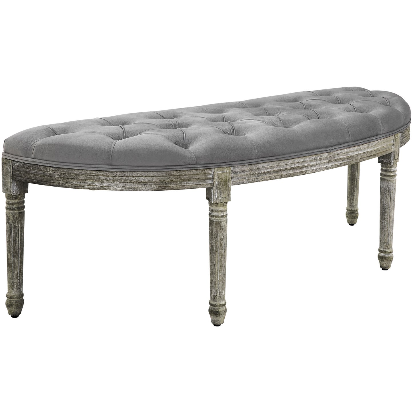 Rovell Half-Round Tufted Bench – Gray Vintage Velvet Seating with Wood Legs