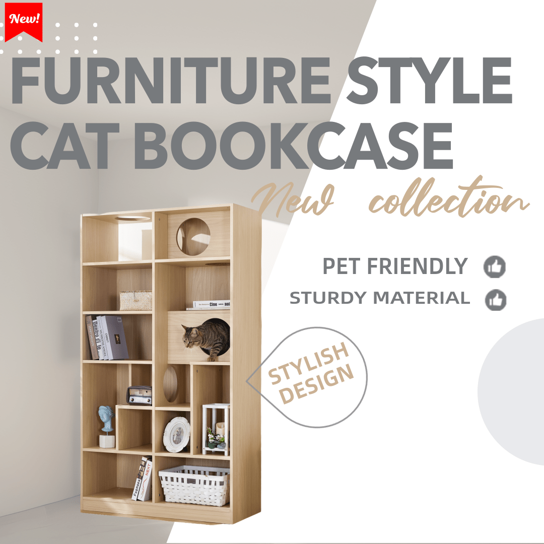 Nuvio Cat Tree Bookcase – Furniture - Style Cat Tower with Shelves & Climbing Platforms - JUSTLIVE NESTJUSTLIVE NEST