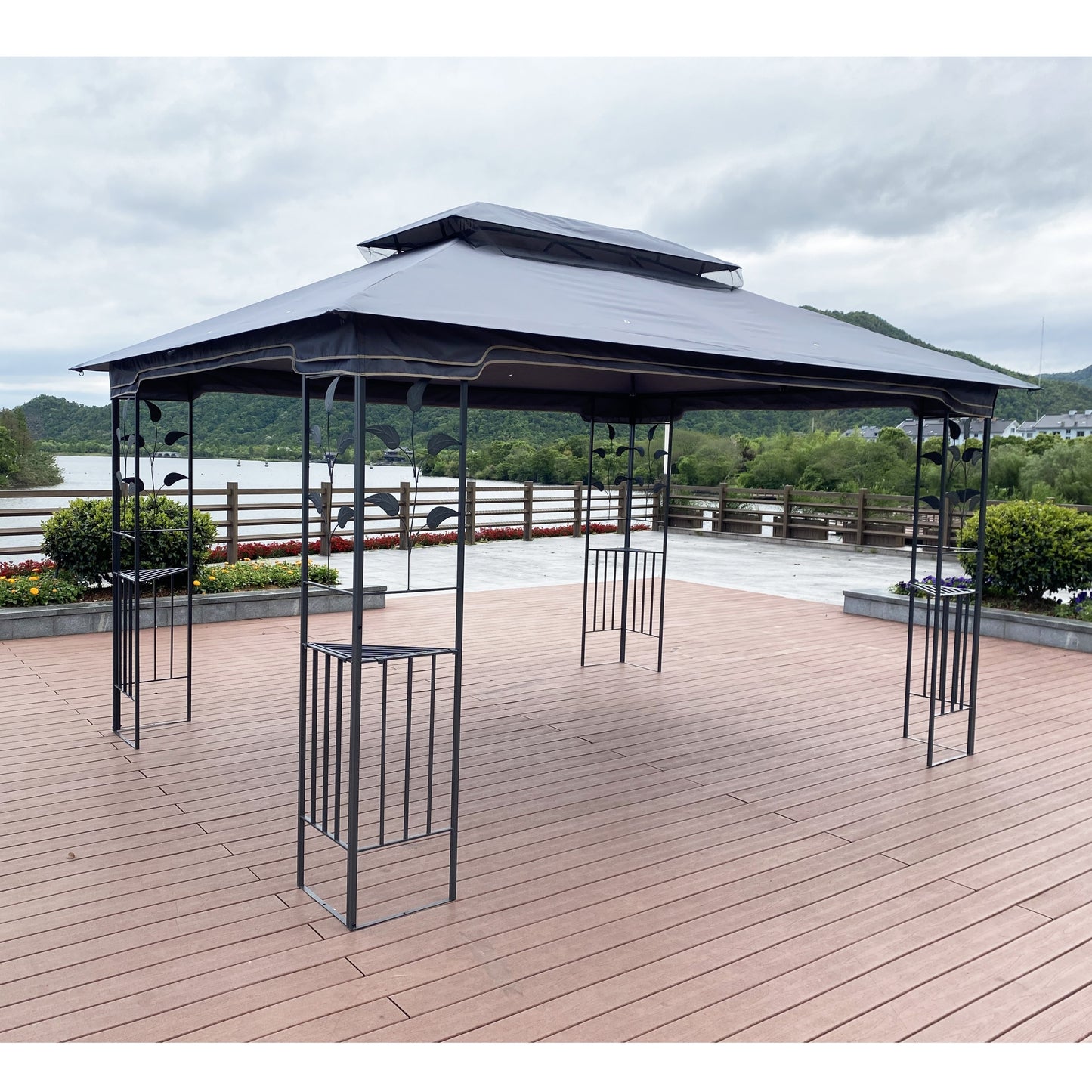 Aurelia 13x10' Soft - Top Gazebo – Double Roof Garden Pavilion with Mosquito Netting (Gray Canopy) - JUSTLIVE NESTJUSTLIVE NEST
