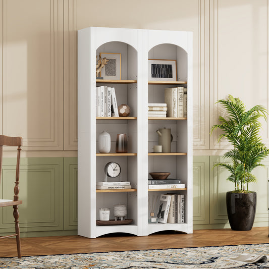 Farmessa Twin Shelf – Set of 2 White 5-Tier Farmhouse Cabinets with Adjustable Shelves (72"H)