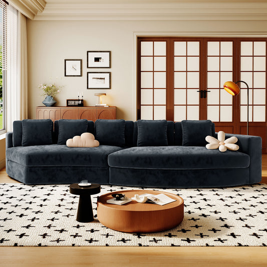 JUSTLIVE NEST® Yvarra Modular Curve Sofa – Pure Foam 4-Seater Set with 5 Cushions, Chenille Jacquard Upholstery (115.7")