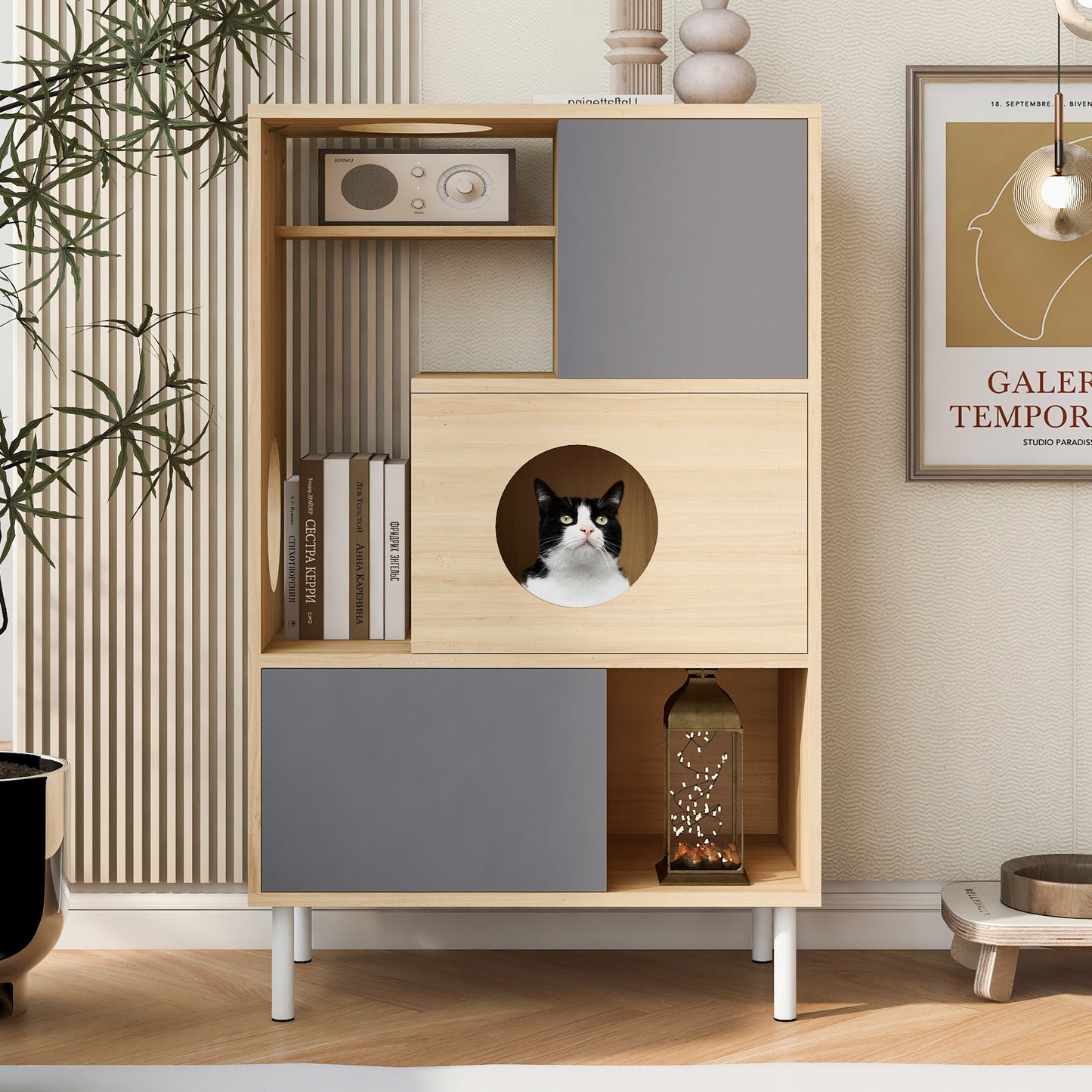 Nuvio Cat Bookcase Tower – Modern Tree - Shelf Combo with Storage & Climbing Platforms - JUSTLIVE NESTJUSTLIVE NEST