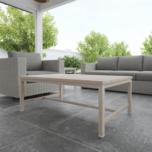Birren Coffee Table – Whitewashed Birch Look with Dual Aluminum Stretchers