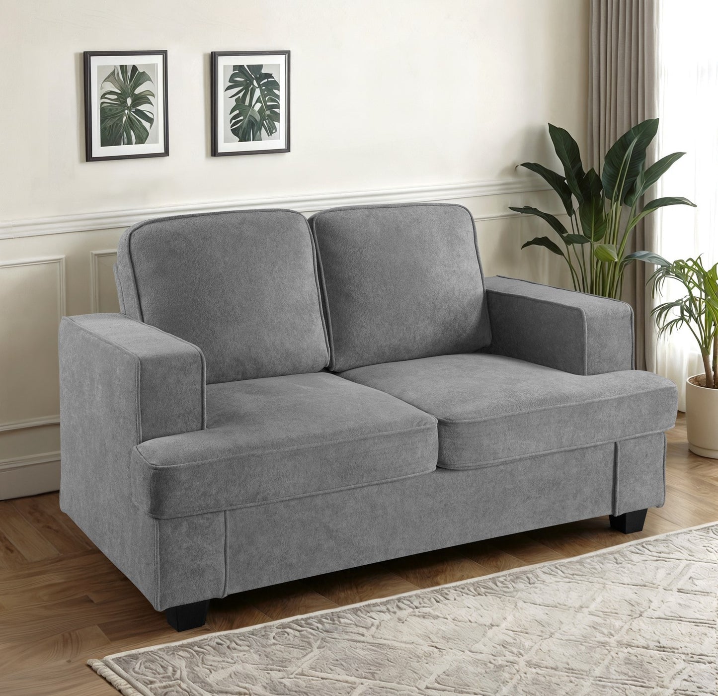 Monaco Velvet Grey Loveseat – Chic Modern 2-Seater with Cozy Deep Seating