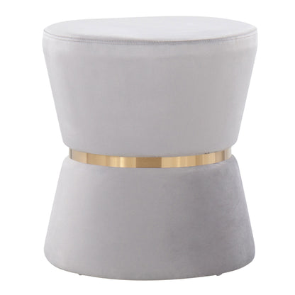 Gemma Ottoman – Silver Velvet Seat with Goldmetal Base
