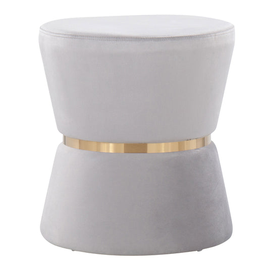 Gemma Ottoman – Silver Velvet Seat with Goldmetal Base