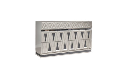 Lavita RiverTone Console – River Sand Grey 6-Drawer Dresser with Gold Accents