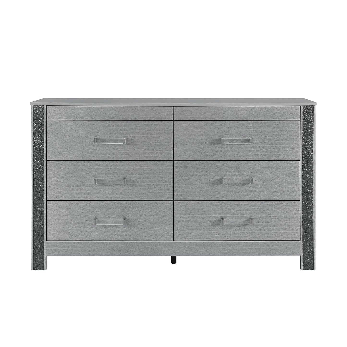 Lorenzo Mirage Console – Silver 6-Drawer Dresser with Clean-Lined Metallic Body