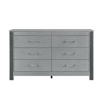 Lorenzo Mirage Console – Silver 6-Drawer Dresser with Clean-Lined Metallic Body