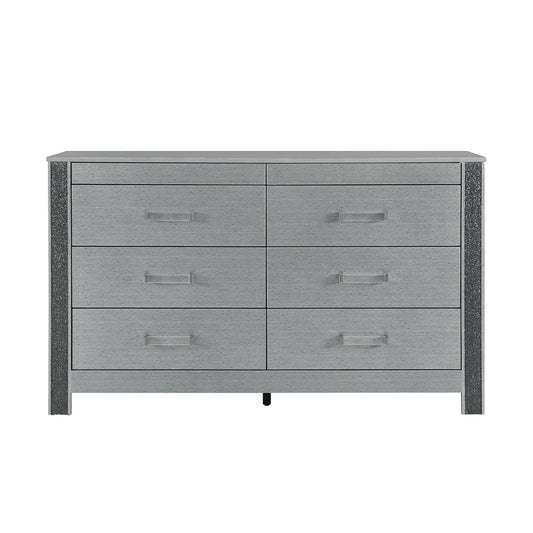 Lorenzo Mirage Console – Silver 6-Drawer Dresser with Clean-Lined Metallic Body