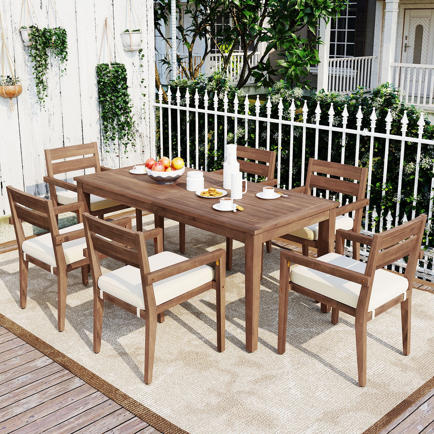 U_Style Acacia Dining Set – Wooden Outdoor Table & Chairs for Balcony or Backyard