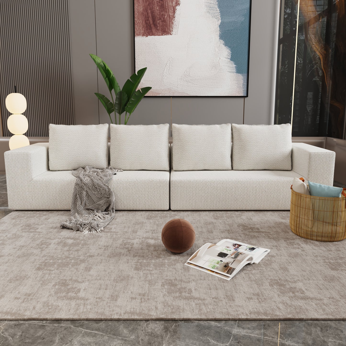 JUSTLIVE NEST® Trunza Linen Sofa Set – 4-Seater Convertible Sectional with Plush Upholstery & Flexible Configuration (Beige)