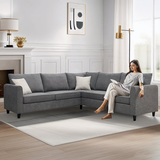 PlushHaven™ 91' x 91' Sectional – L-Shape Upholstered Sofa with Accent Pillows